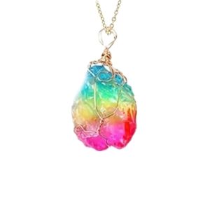 NEW Multicolor Crystal Necklace on Long Gold Chain, adjustable
